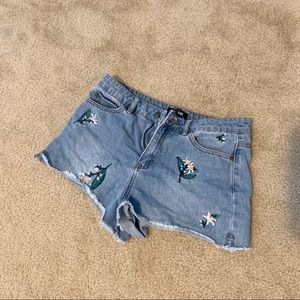 Embroidered Denim Shorts